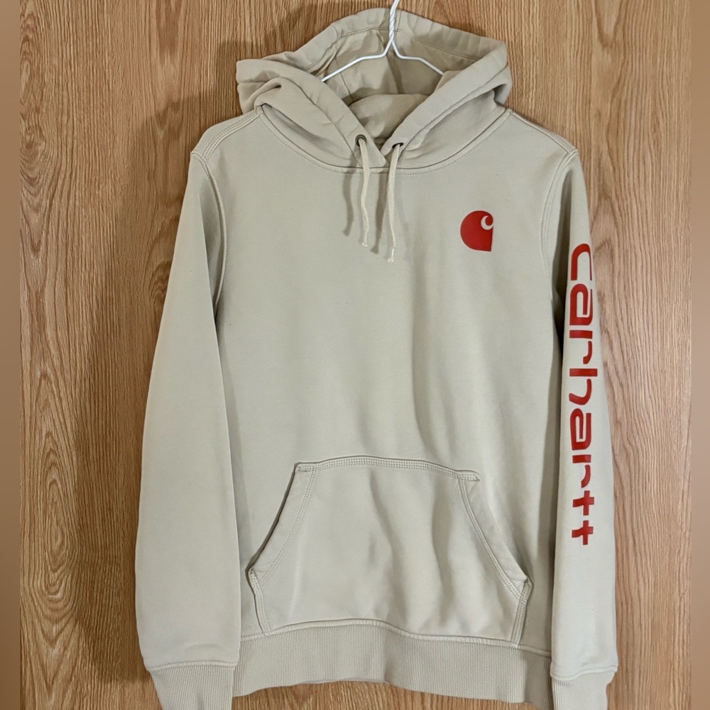Carhartt Cream Relaxed Fit Logo Hoodie Sweatshirt